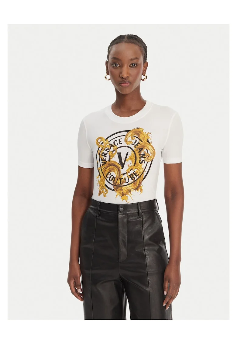 Tricou dama,  slim fit, alb, bumbac