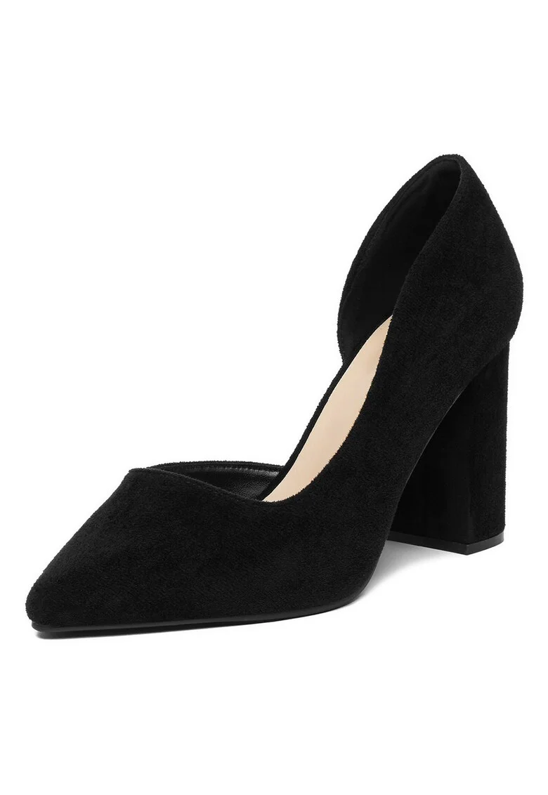 Pantofi pentru dama,  textil, negru, toc clasic