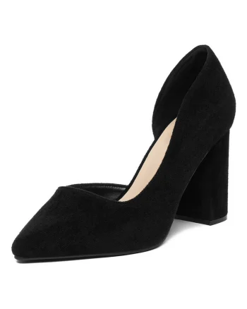 Pantofi pentru dama,  textil, negru, toc clasic