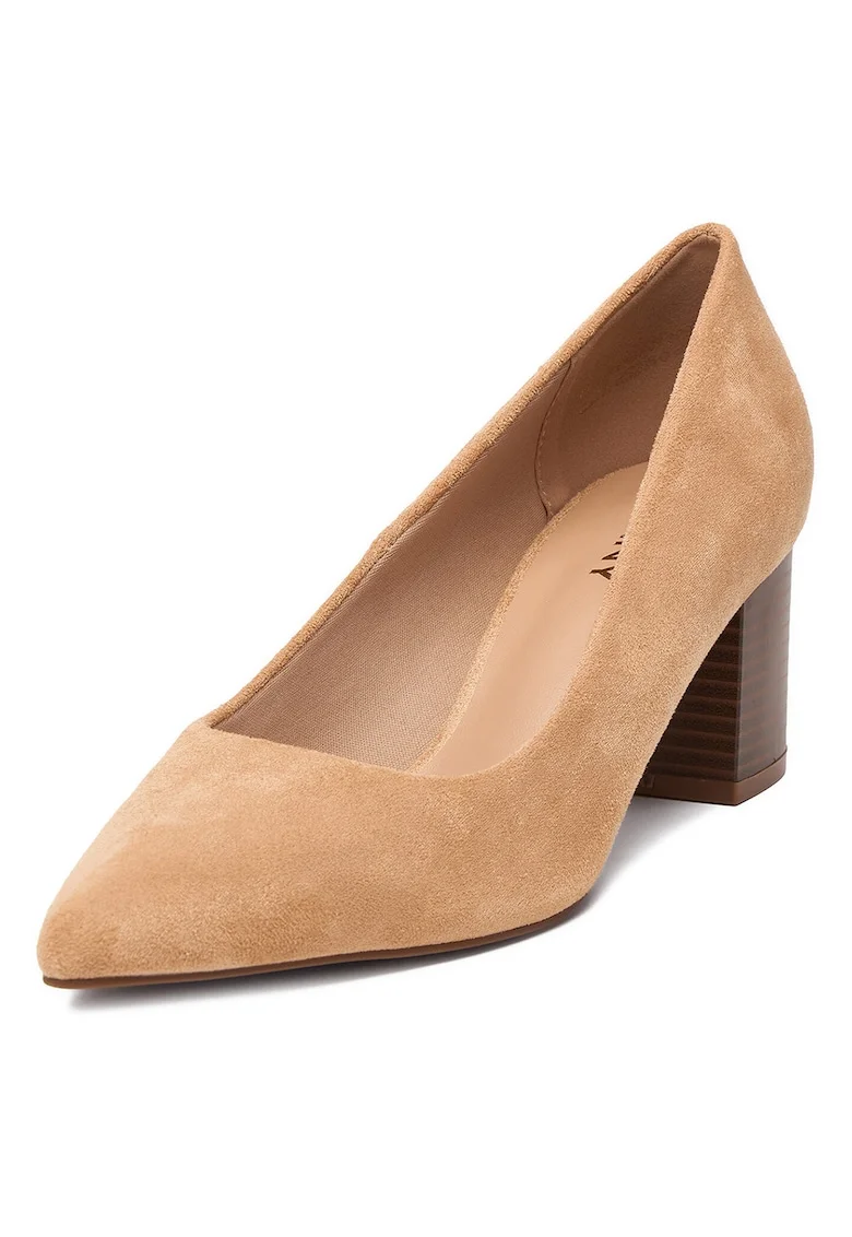 Pantofi pentru dama,  textil, bej, toc clasic