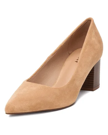 Pantofi pentru dama,  textil, bej, toc clasic