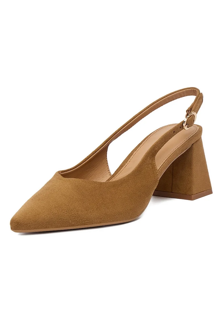 Pantofi dama,  textil, toc bloc, maro