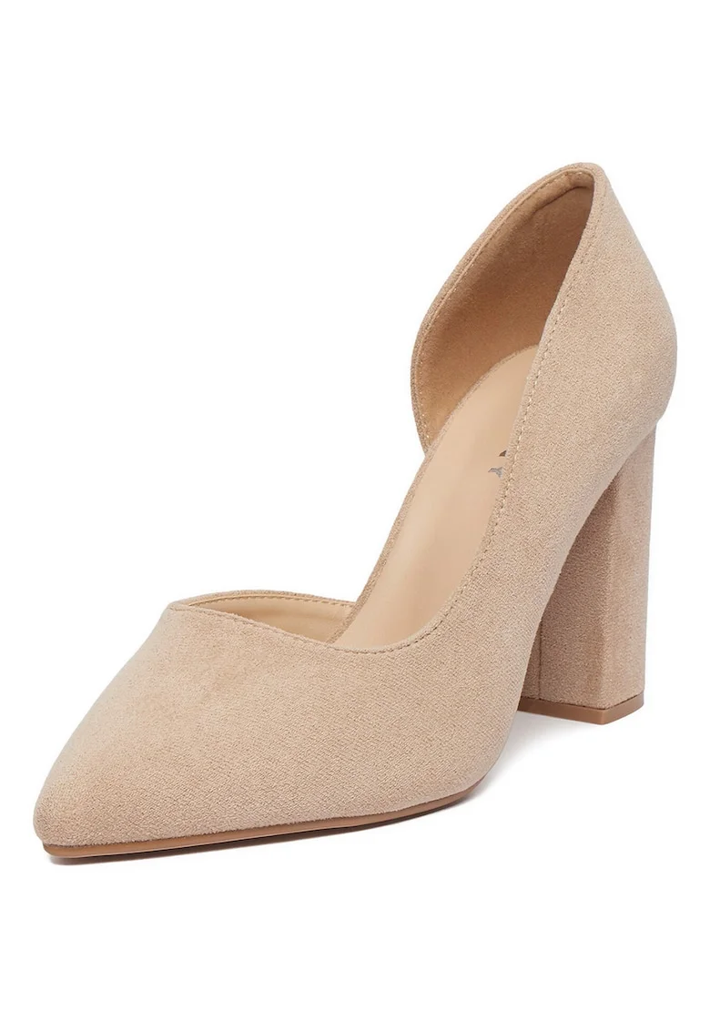 Pantofi dama,  textil, bej, toc clasic