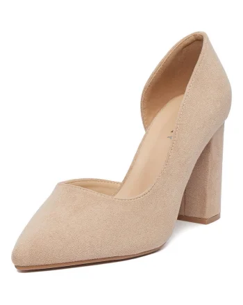 Pantofi dama,  textil, bej, toc clasic