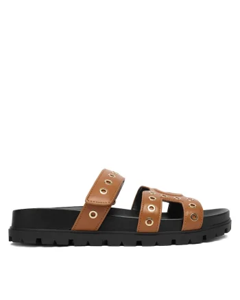 Papuci dama,  piele ecologica, maro
