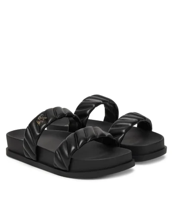 Papuci dama,  piele ecologica, negru, model simplu