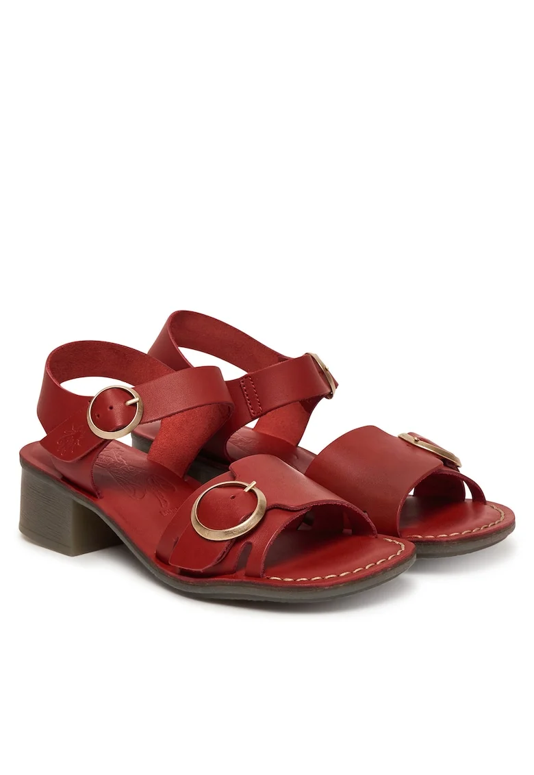 Sandale dama,  piele naturala, rosu, toc clasic
