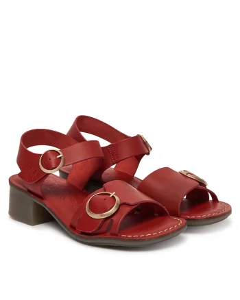 Sandale dama,  piele naturala, rosu, toc clasic