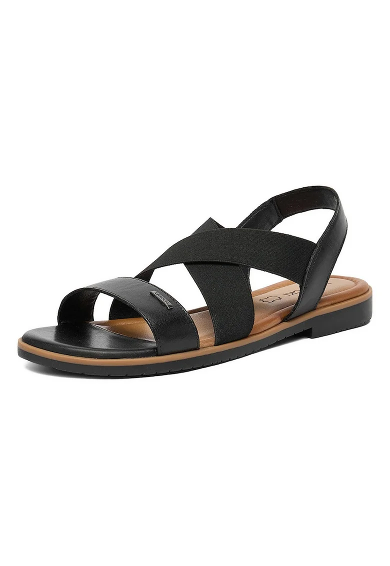 Sandale dama,  piele naturala/textil, curele elastice, negru