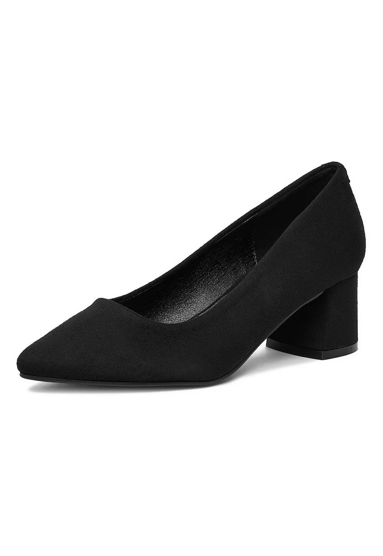 Pantofi dama,  textil, negru, toc bloc, varf ascutit