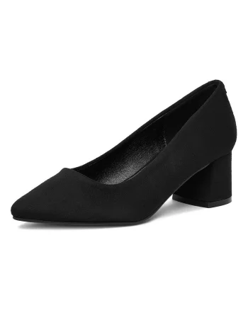 Pantofi dama,  textil, negru, toc bloc, varf ascutit