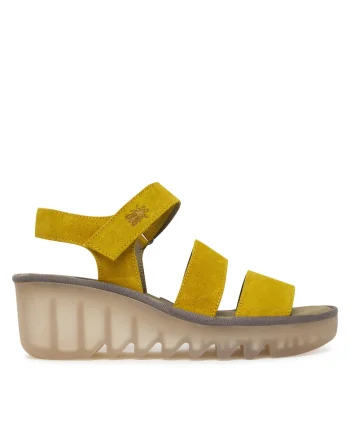 Sandale dama,  piele naturala, galben, sistem inchidere Velcro