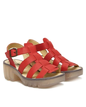 Sandale de dama,  piele naturala, toc clasic, rosu