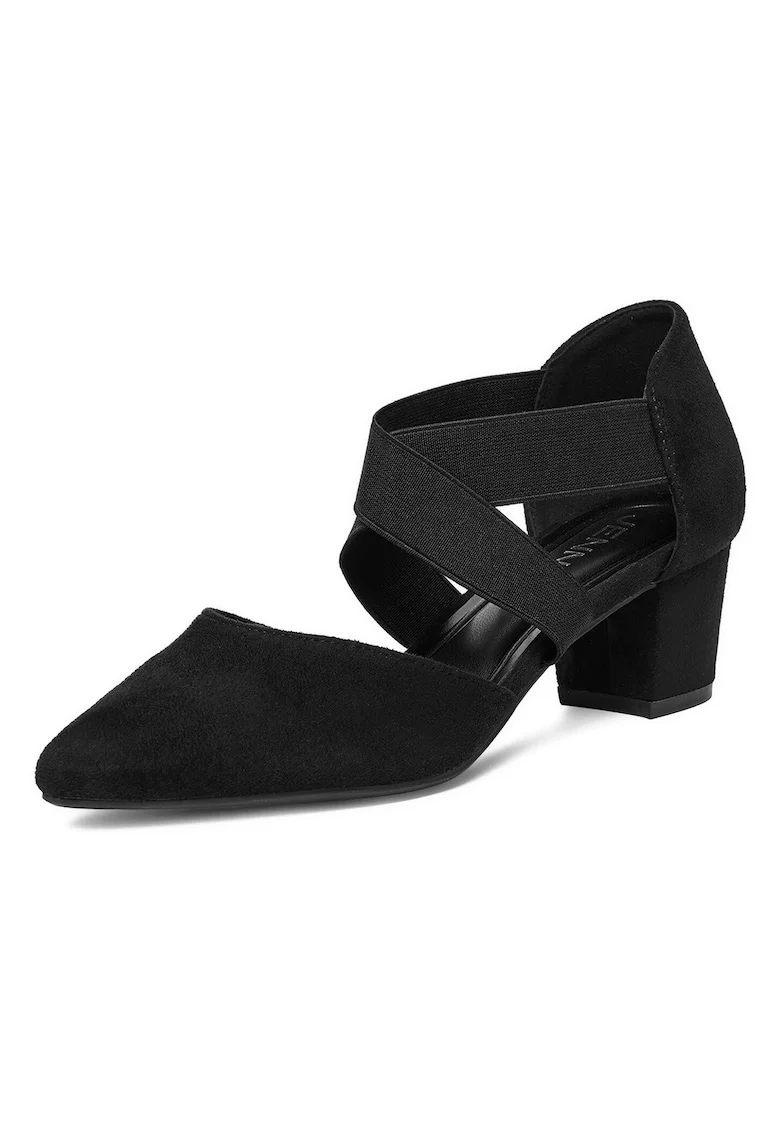 Pantofi pentru dama,  textil, negru, tocul stabil tip bloc