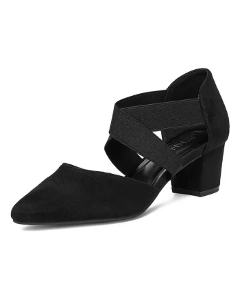 Pantofi pentru dama,  textil, negru, tocul stabil tip bloc