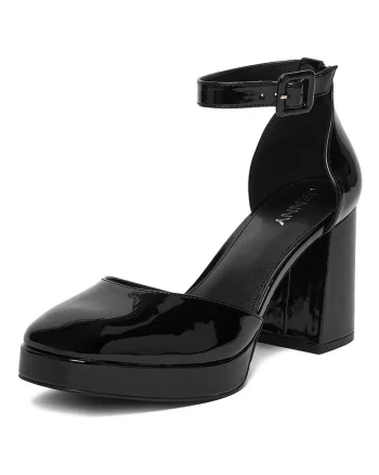 Pantofi dama,  negru, sintetic, toc stabil
