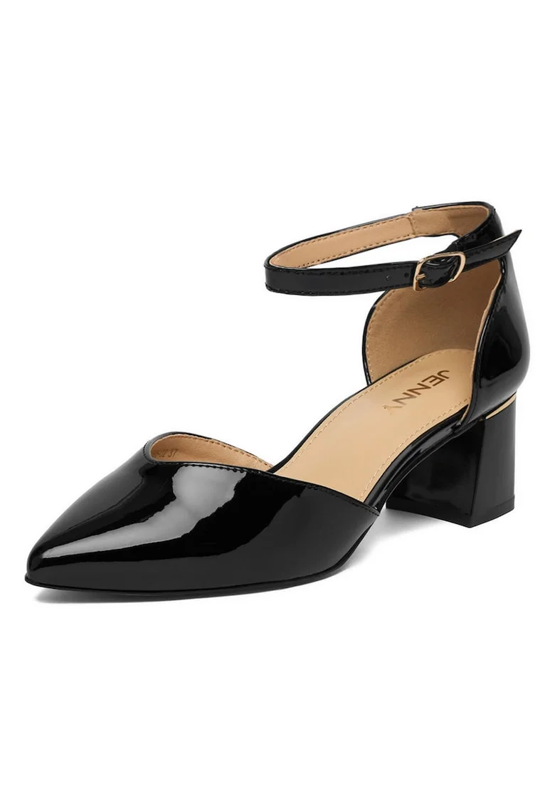 Pantofi dama,  toc bloc, sintetic, negru