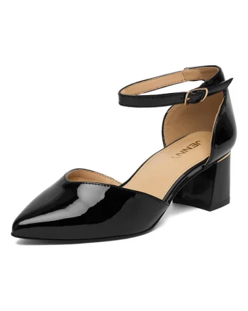 Pantofi dama,  toc bloc, sintetic, negru
