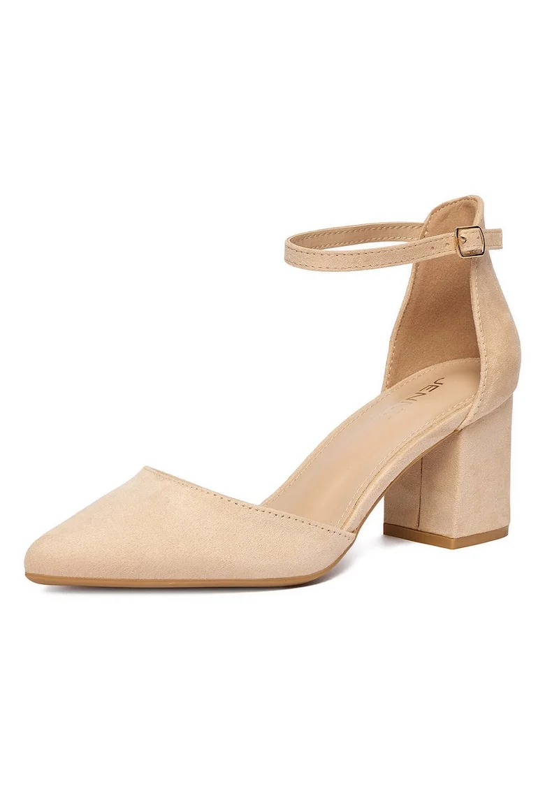 Pantofi pentru dama,  bej, textil, toc clasic