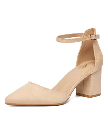 Pantofi pentru dama,  bej, textil, toc clasic