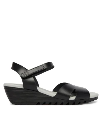 Sandale dama  piele naturala, negru, sistem inchidere Velcro