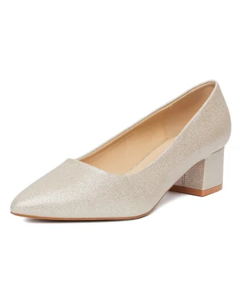 Pantofi dama,  toc bloc, varf ascutit, auriu, sintetic