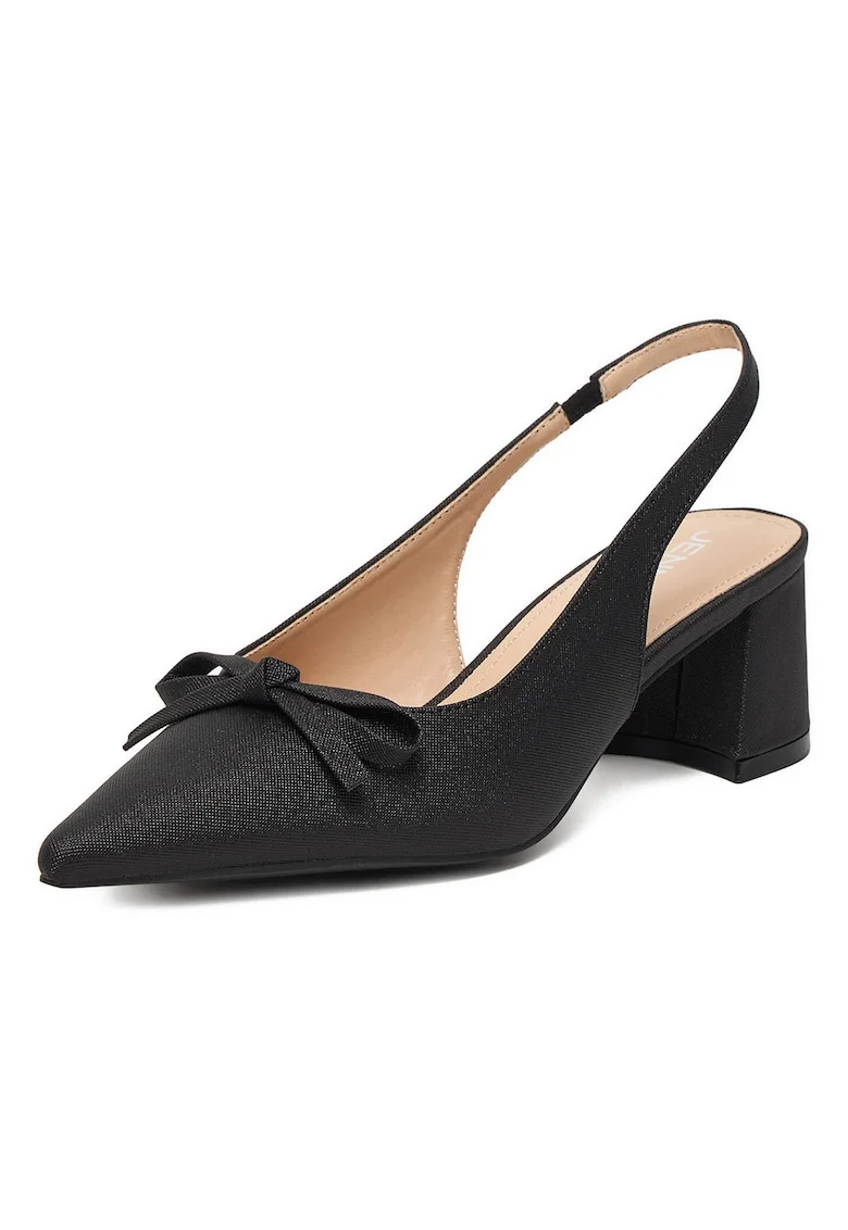 Pantofi dama,  textil, negru, tocul bloc, varf ascutit