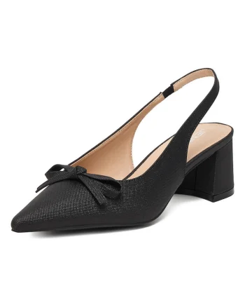 Pantofi dama,  textil, negru, tocul bloc, varf ascutit