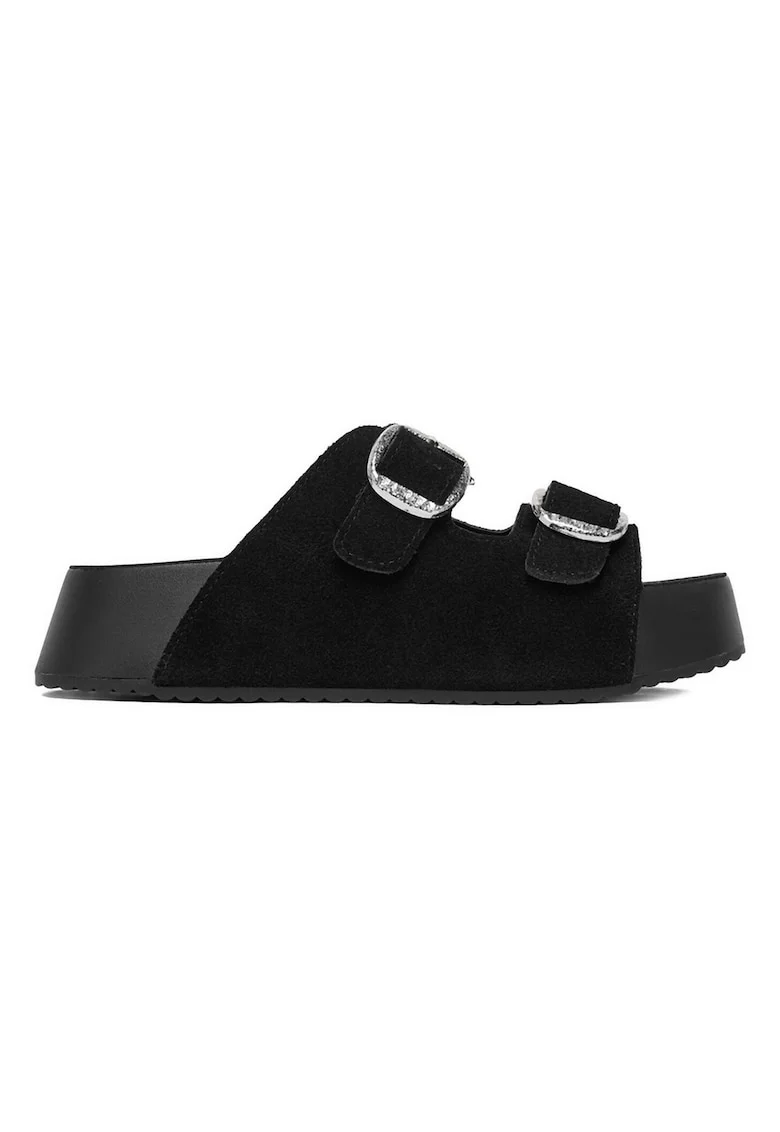 Papuci dama,  negru, piele naturala