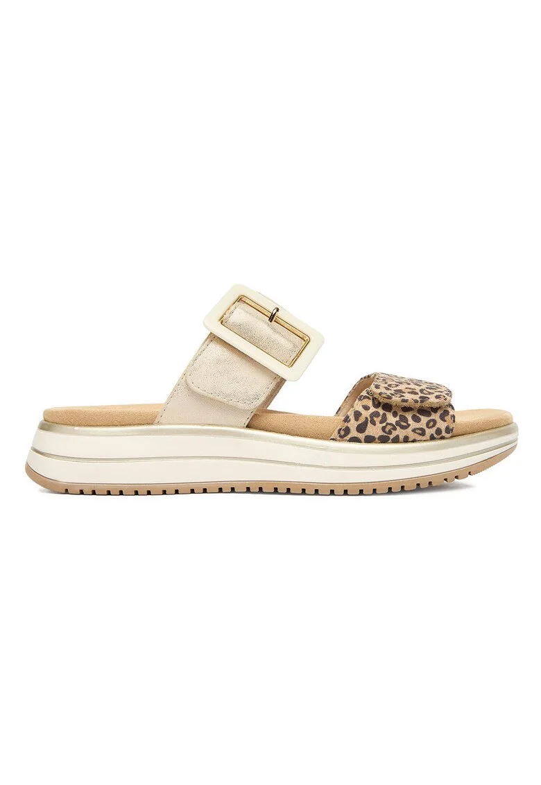 Papuci dama,  piele naturala, auriu, inchidere cu velcro