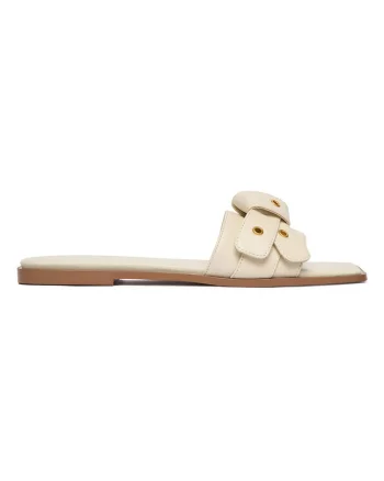 Papuci dama,  piele naturala, bej