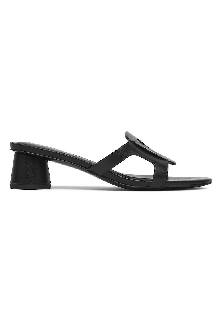 Papuci dama,  piele naturala, negru, toc bloc
