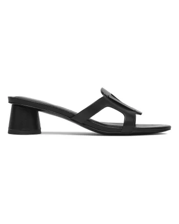 Papuci dama,  piele naturala, negru, toc bloc