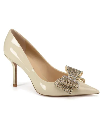 Pantofi cu fundita,  stiletto, piele naturala, bej