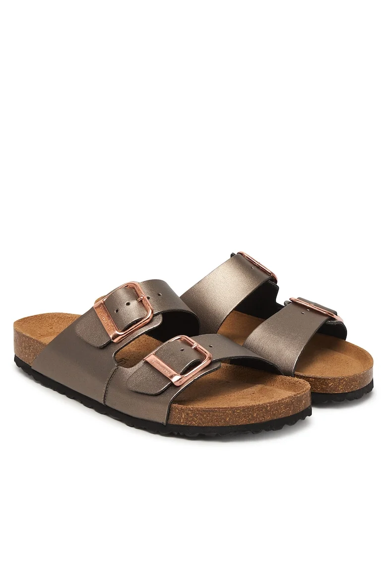 Papuci dama,  piele ecologica, gri