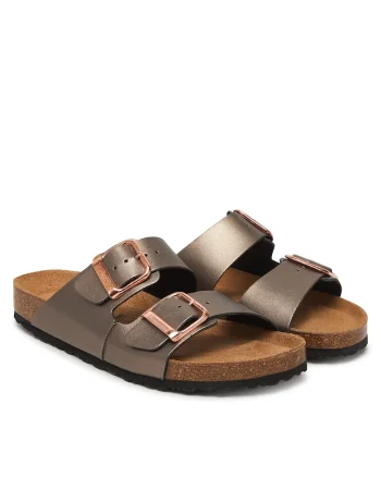 Papuci dama,  piele ecologica, gri