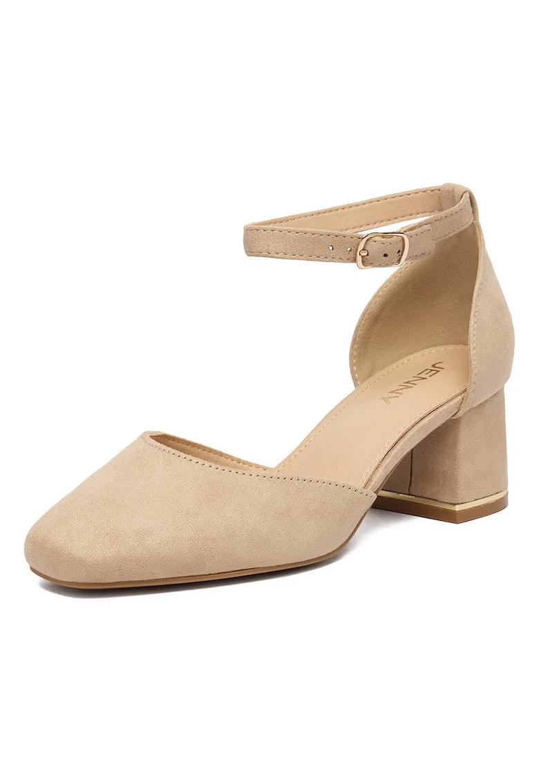 Pantofi dama,  textil, bej, tocul stabil tip bloc