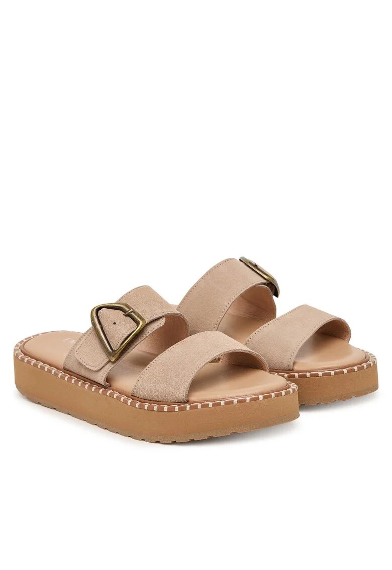 Papuci dama,  piele naturala, bej