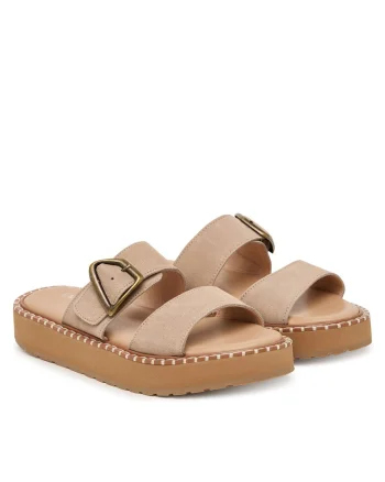 Papuci dama,  piele naturala, bej