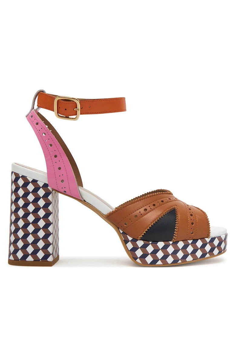 Sandale dama,  multicolor, piele naturala, toc clasic