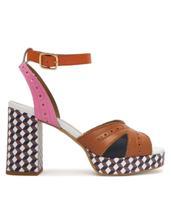 Sandale dama,  multicolor, piele naturala, toc clasic
