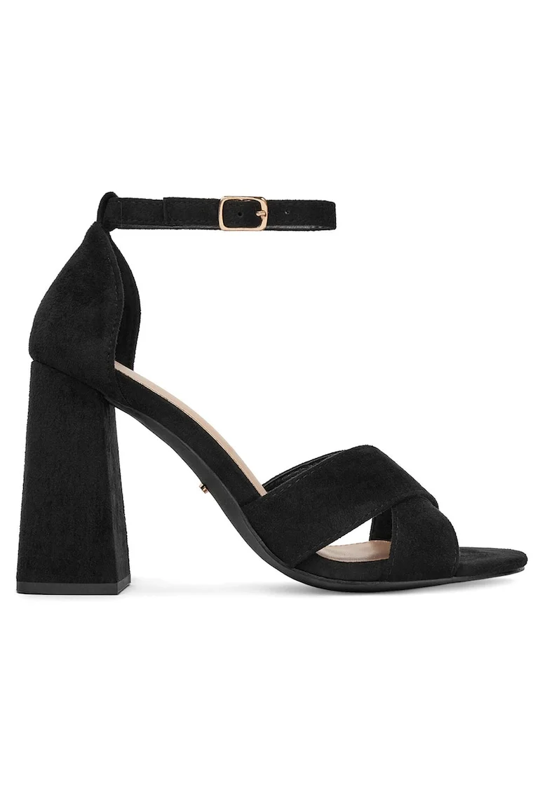 Sandale dama,  toc clasic, material textil, negru