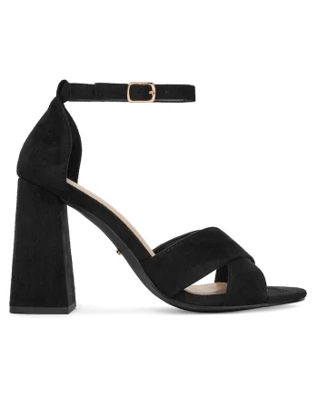 Sandale dama,  toc clasic, material textil, negru
