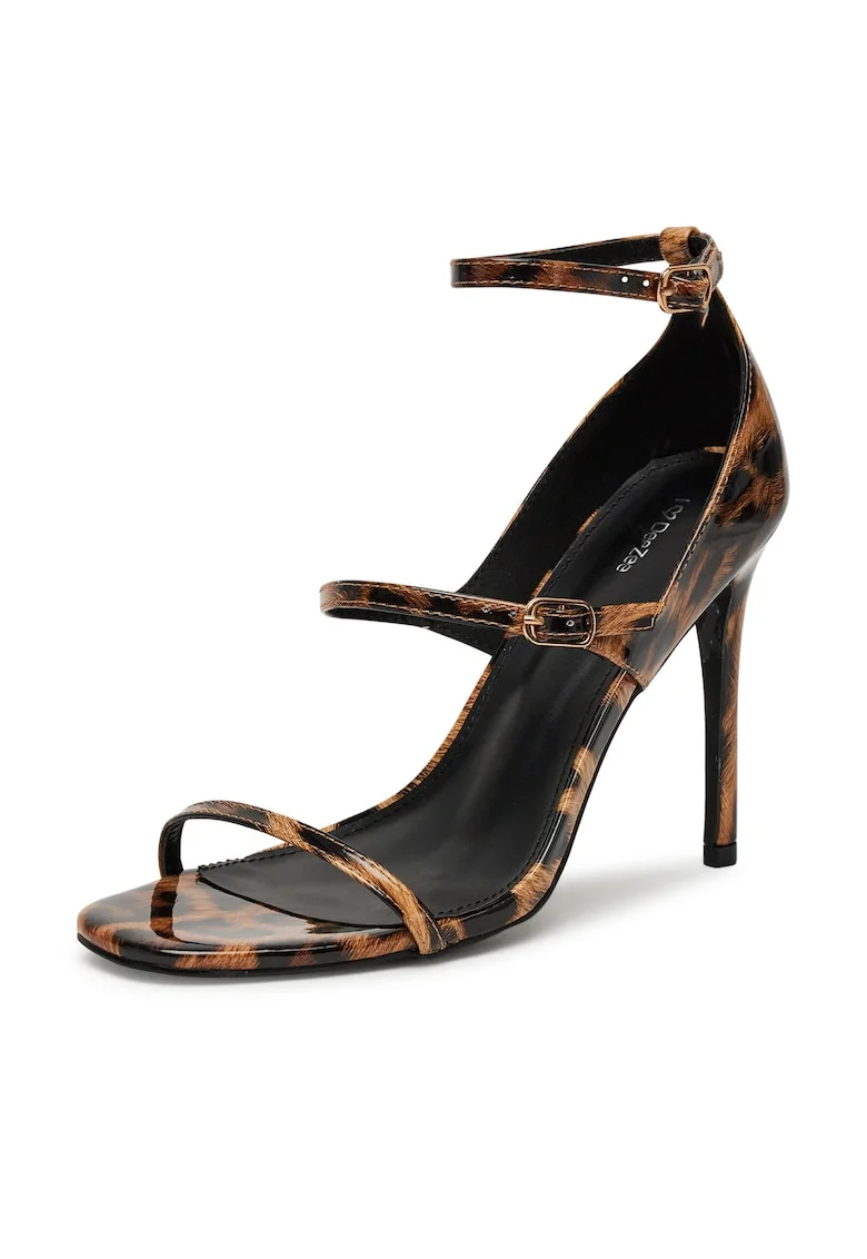 Sandale dama,  stiletto, bej/negru, material textil