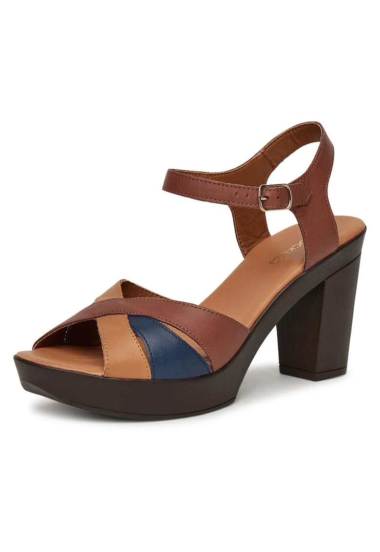 Sandale dama,  piele naturala, toc clasic, maro/albastru