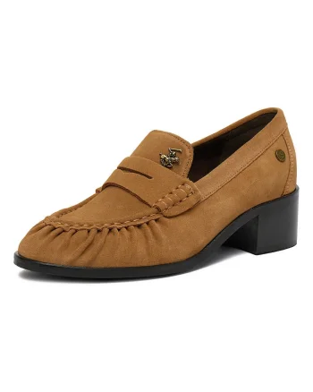 Mocasini cu toc,  piele naturala, maro
