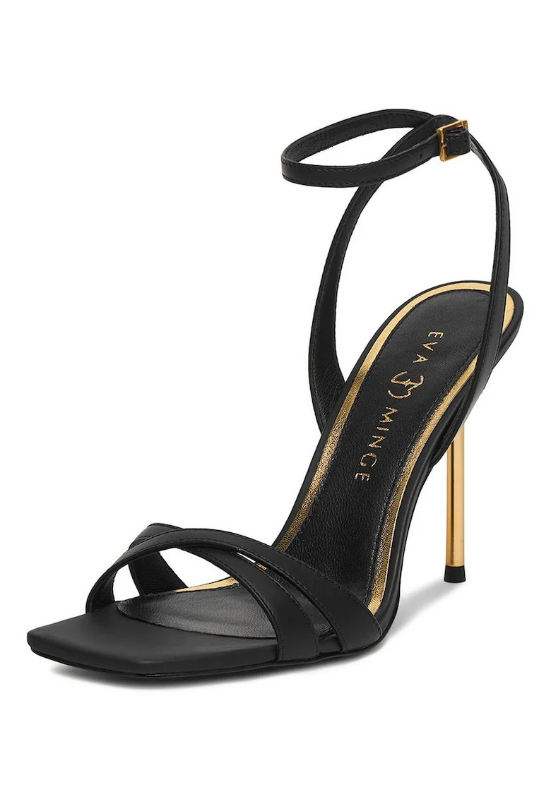 Sandale dama  piele naturala, stiletto, negru/auriu