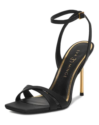 Sandale dama  piele naturala, stiletto, negru/auriu