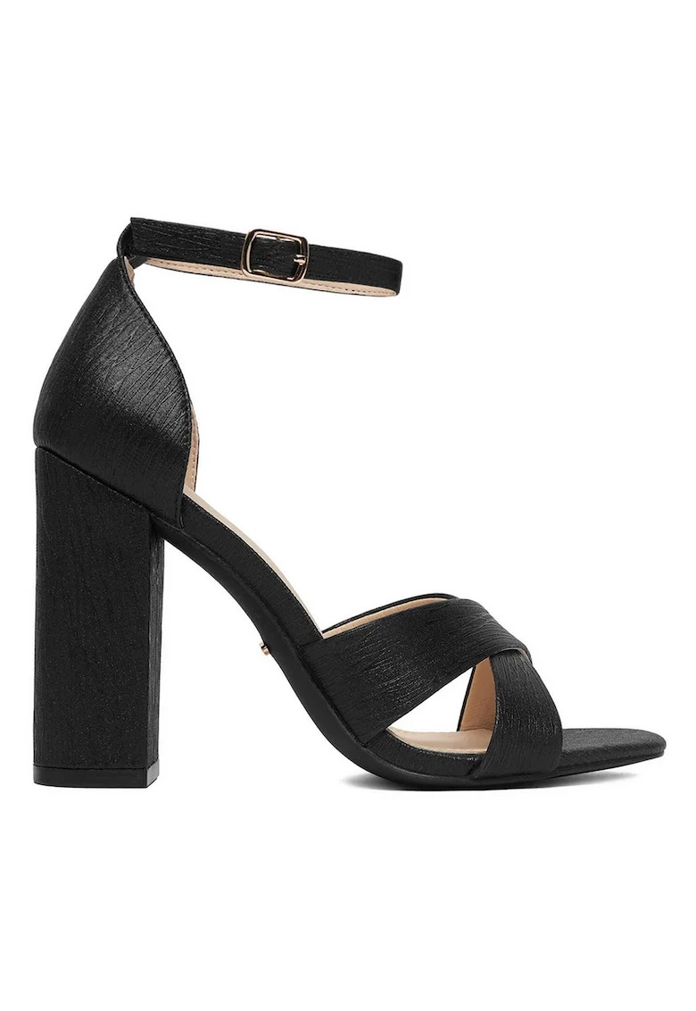 Sandale dama,  toc clasic, negru, material sintetic