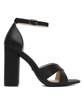 Sandale dama,  toc clasic, negru, material sintetic